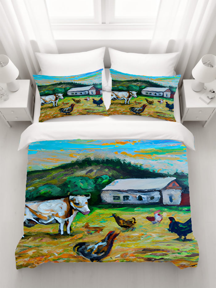 Green Farm Pastoral Landscape Artwork Duvet Cover
