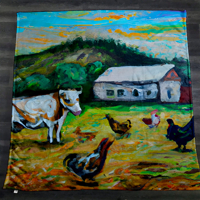Green Farm Pastoral Landscape Artwork Fleece Sherpa Blanket