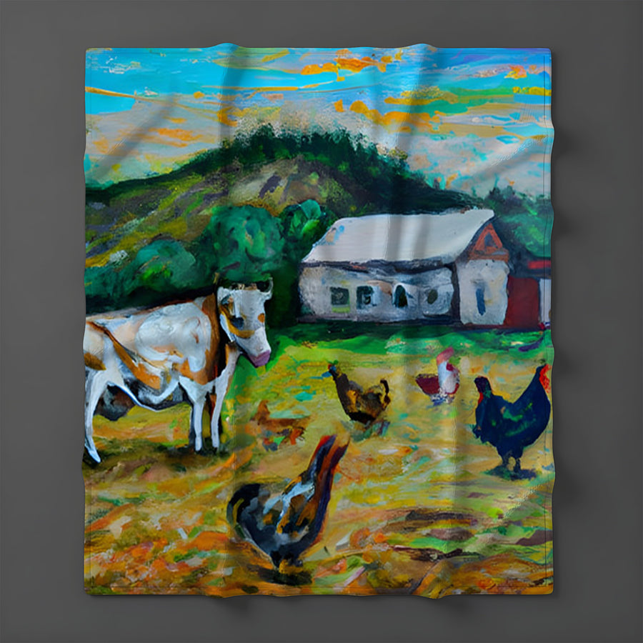 Green Farm Pastoral Landscape Artwork Fleece Sherpa Blanket