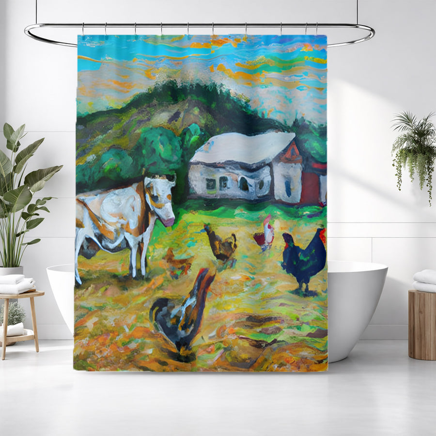 Green Farm Pastoral Landscape Artwork Shower Curtain