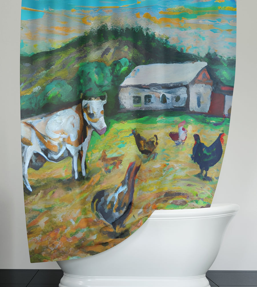 Green Farm Pastoral Landscape Artwork Shower Curtain