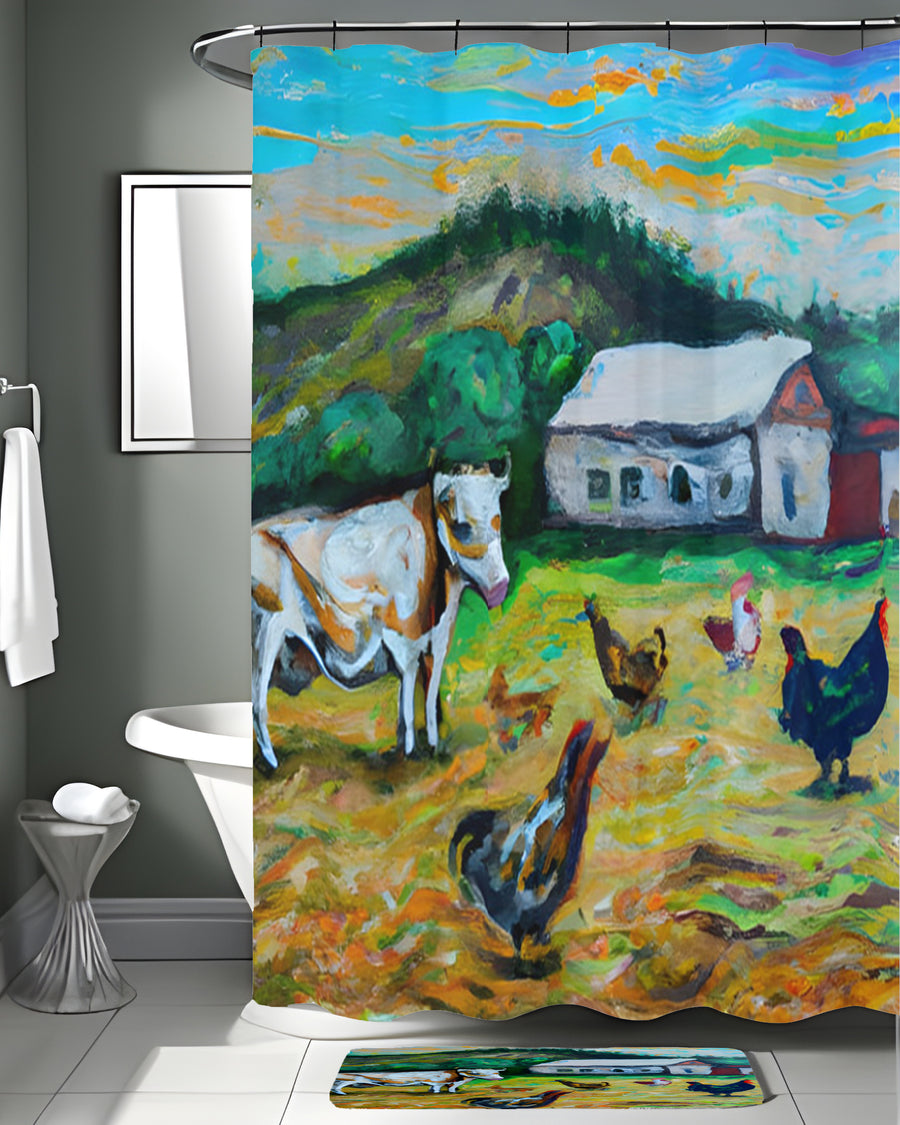 Green Farm Pastoral Landscape Artwork Shower Curtain