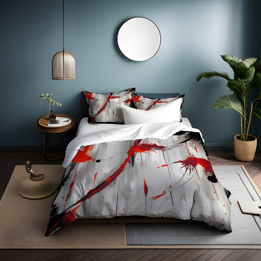 Red Abstract Brushstroke Texture Pattern Duvet Cover