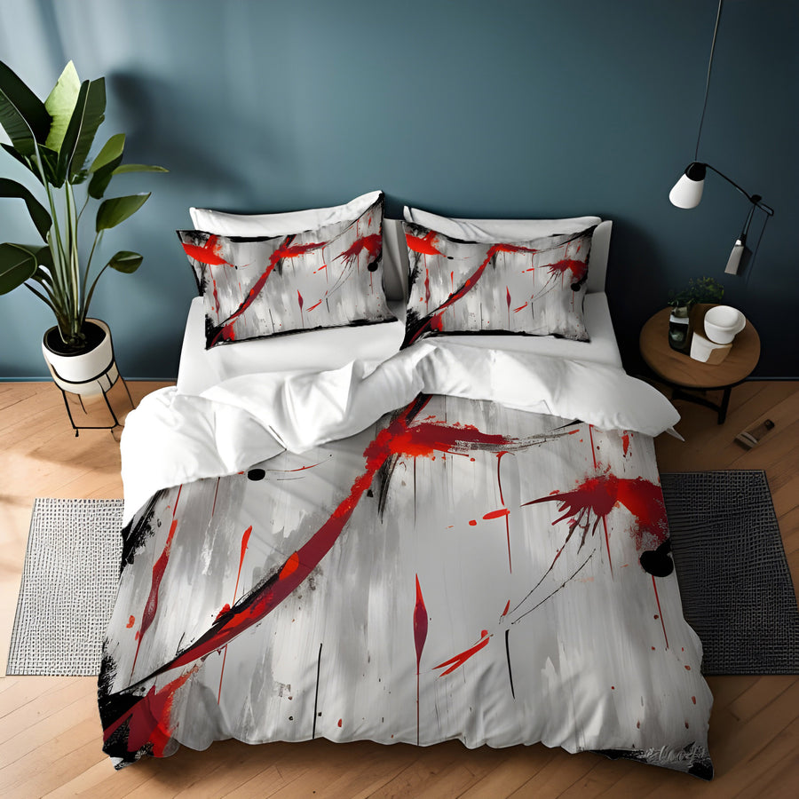 Red Abstract Brushstroke Texture Pattern Duvet Cover