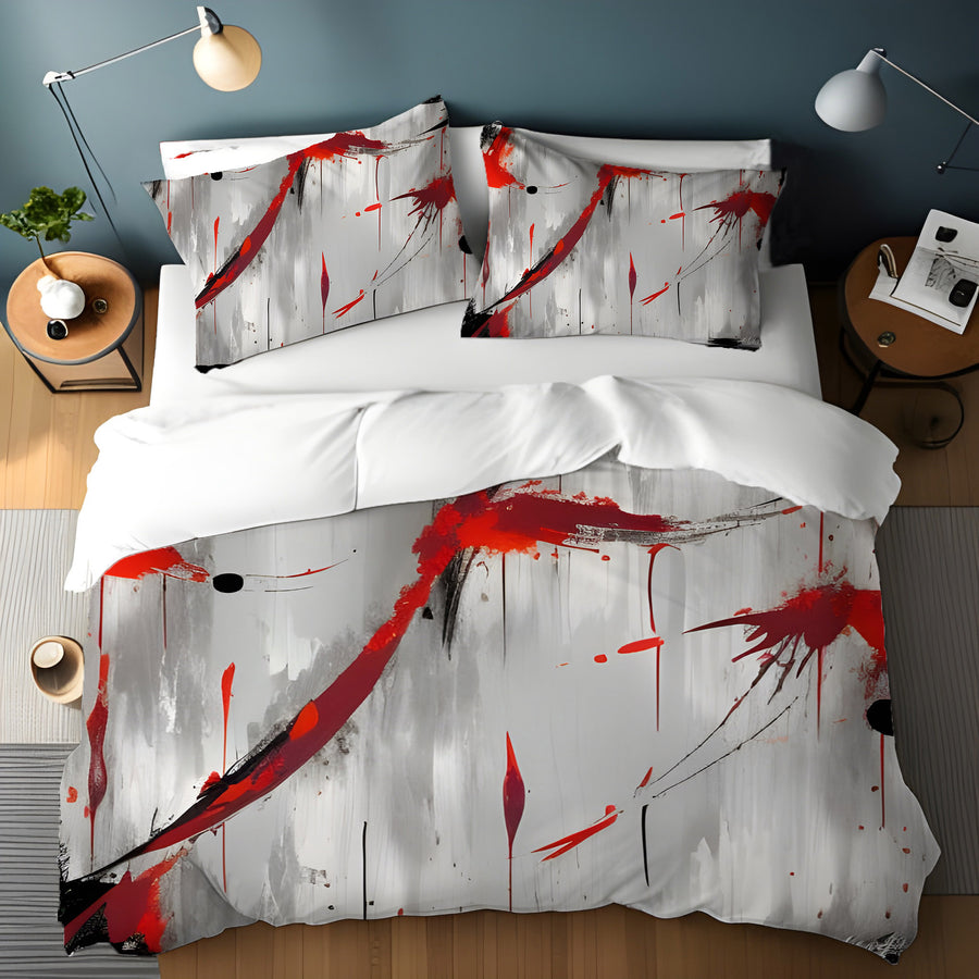 Red Abstract Brushstroke Texture Pattern Duvet Cover