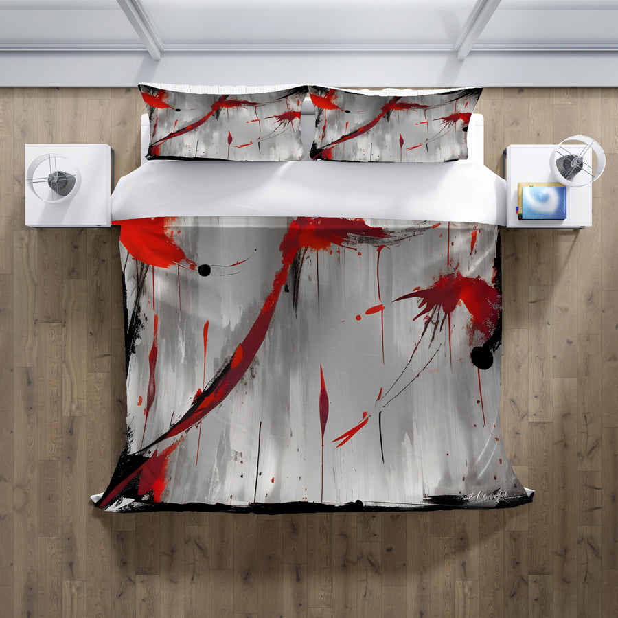 Red Abstract Brushstroke Texture Pattern Duvet Cover