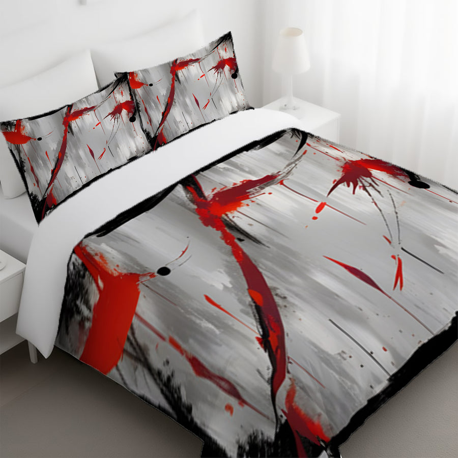 Red Abstract Brushstroke Texture Pattern Duvet Cover