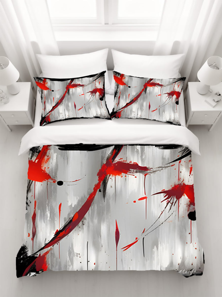 Red Abstract Brushstroke Texture Pattern Duvet Cover