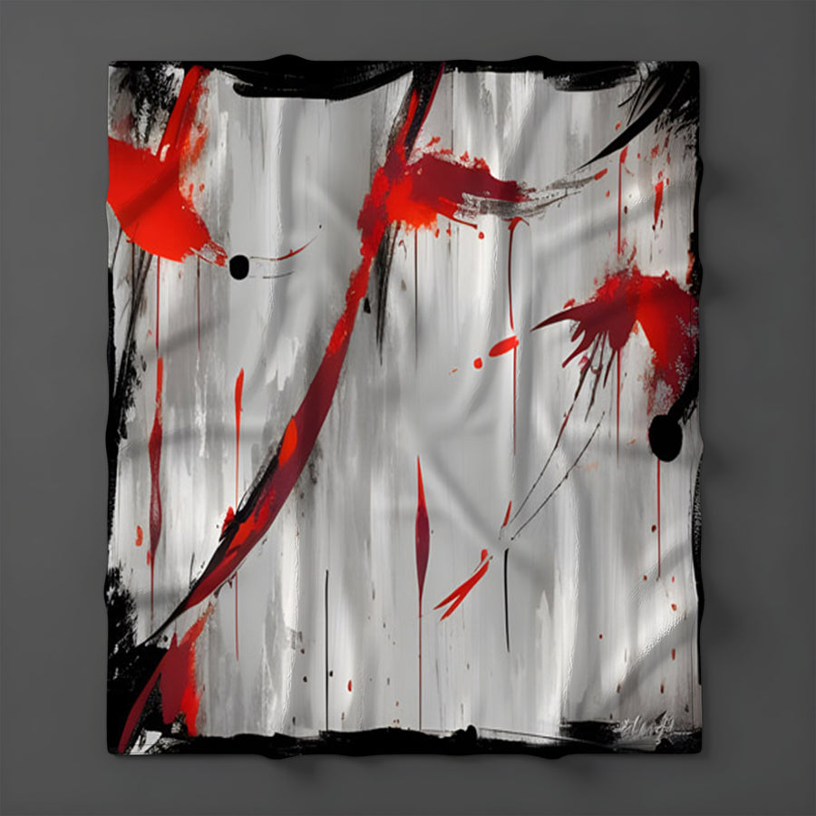 Red Abstract Brushstroke Texture Pattern Fleece Sherpa Blanket