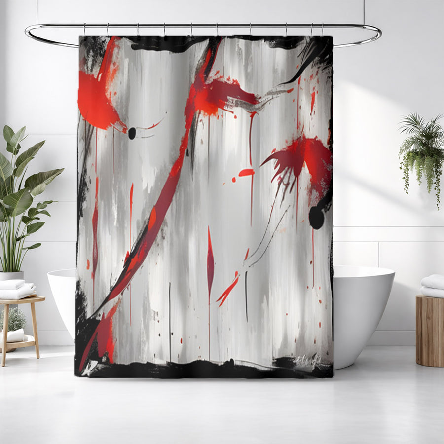 Red Abstract Brushstroke Texture Pattern Shower Curtain
