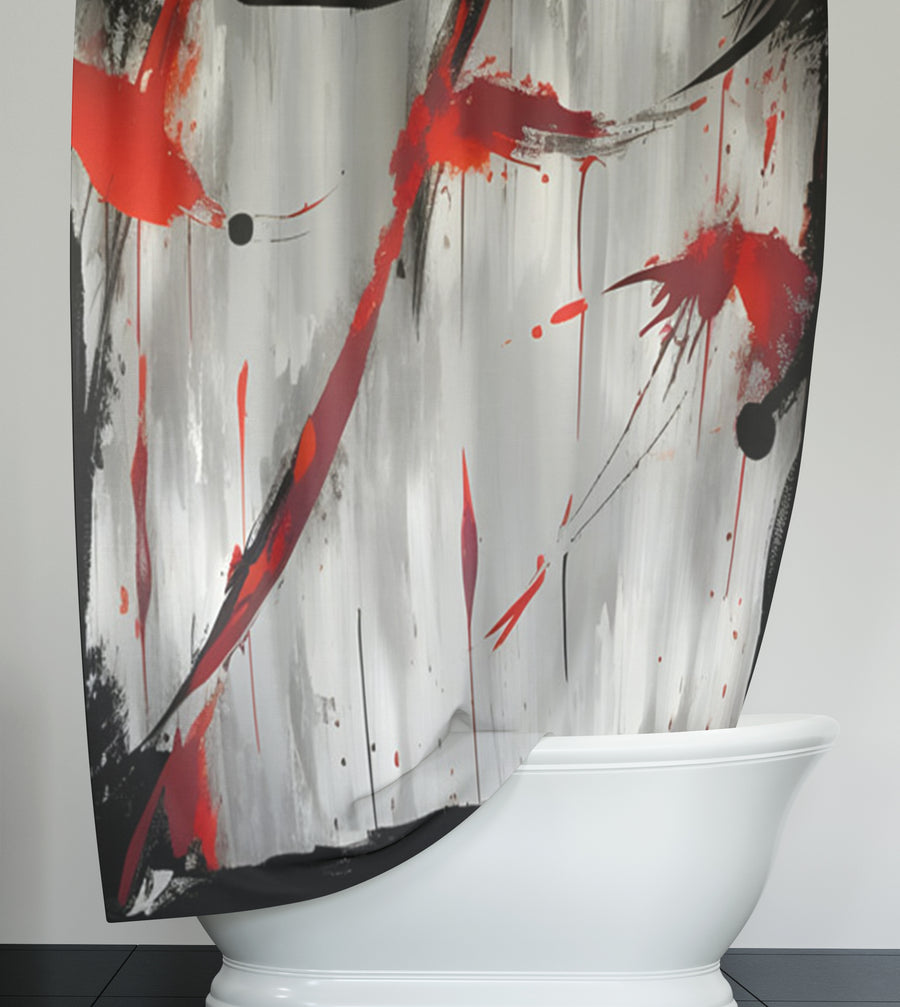 Red Abstract Brushstroke Texture Pattern Shower Curtain