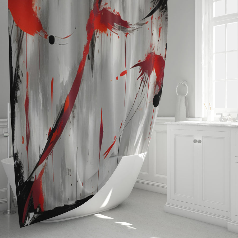 Red Abstract Brushstroke Texture Pattern Shower Curtain