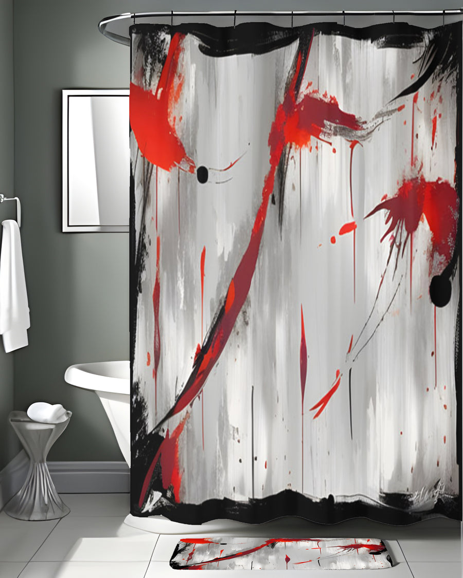 Red Abstract Brushstroke Texture Pattern Shower Curtain