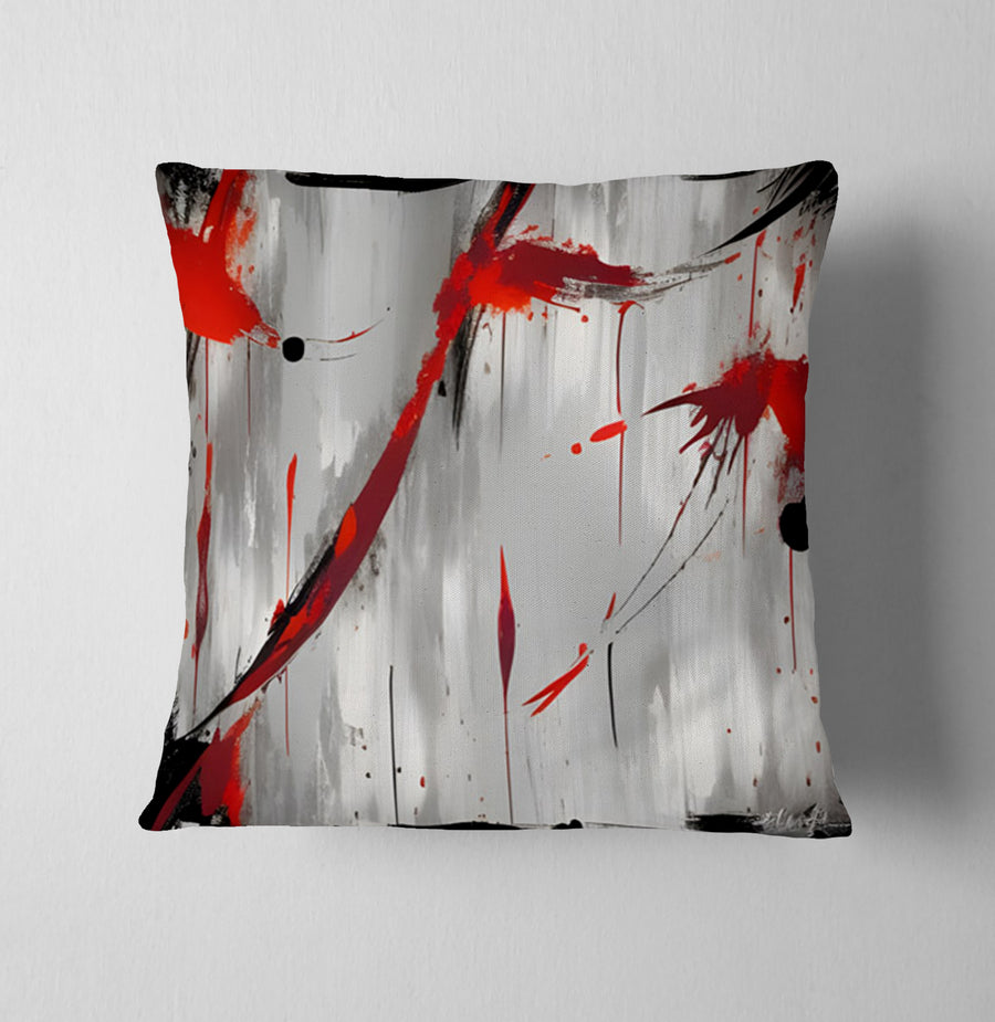 Red Abstract Brushstroke Texture Pattern Throw Pillow Cover