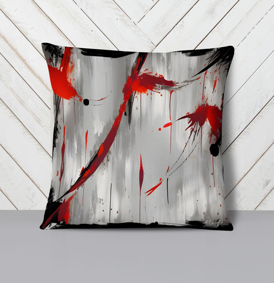Red Abstract Brushstroke Texture Pattern Throw Pillow Cover