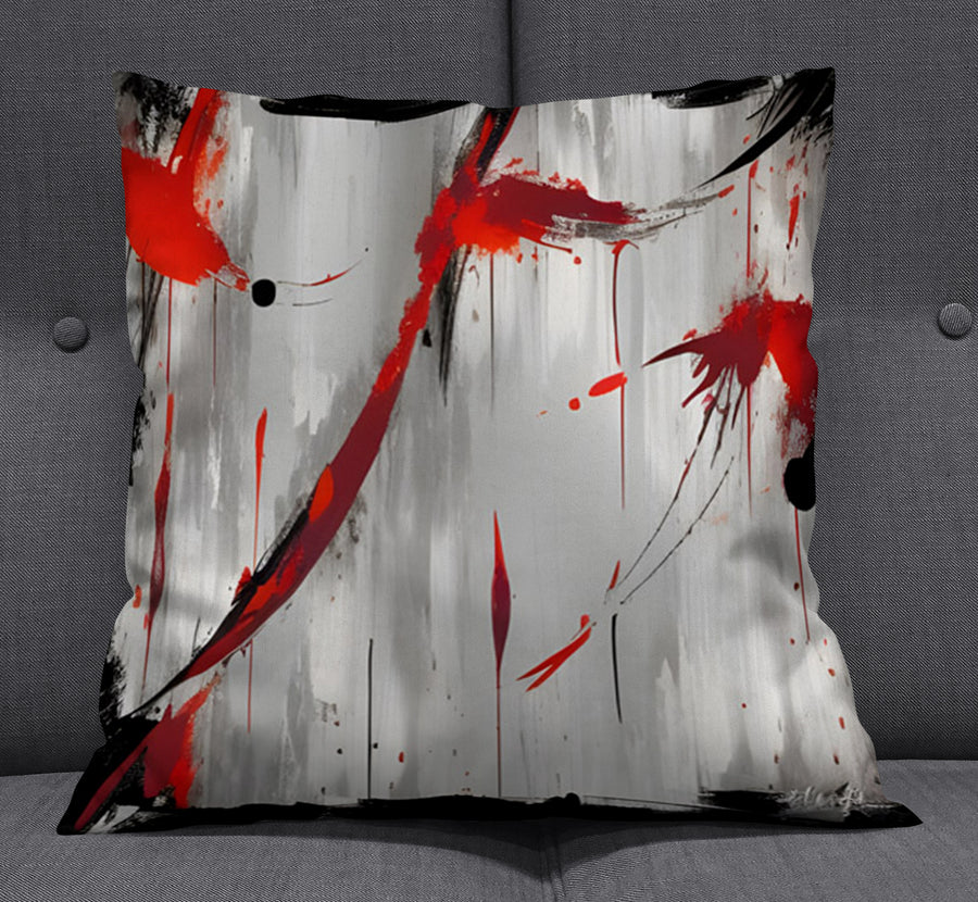 Red Abstract Brushstroke Texture Pattern Throw Pillow Cover