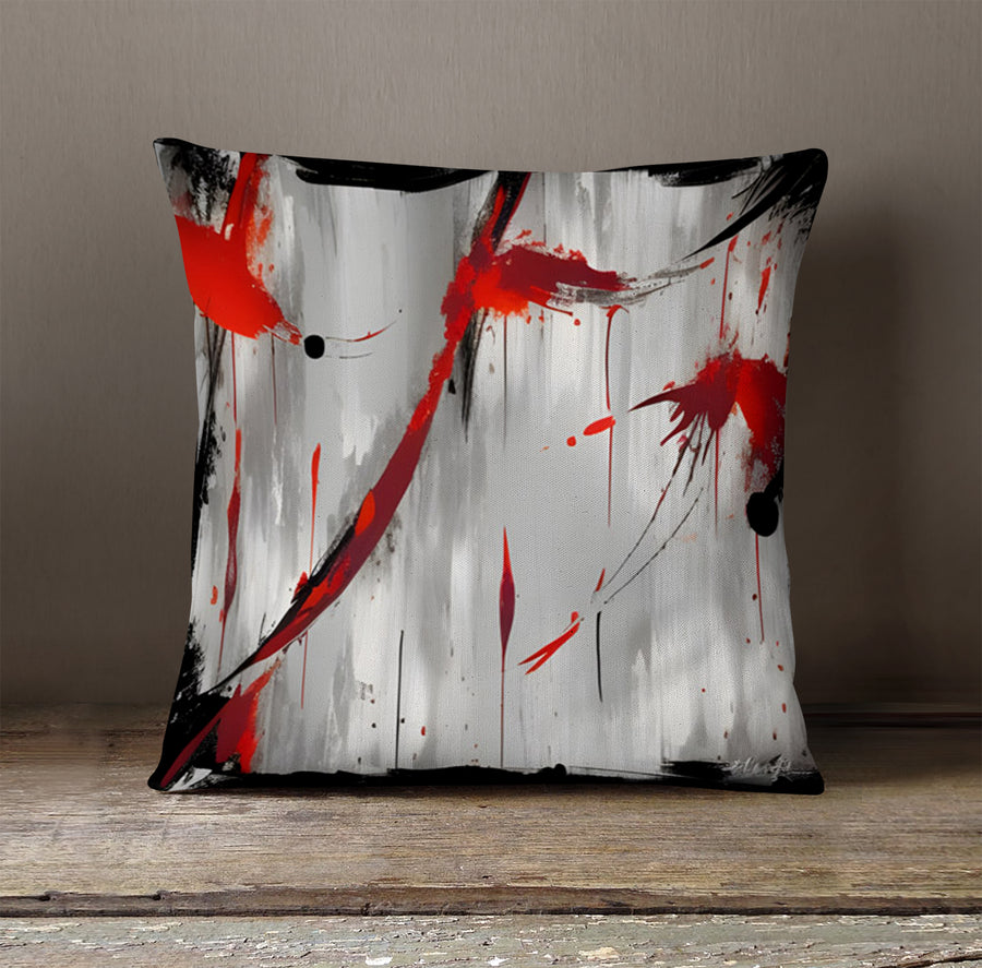 Red Abstract Brushstroke Texture Pattern Throw Pillow Cover