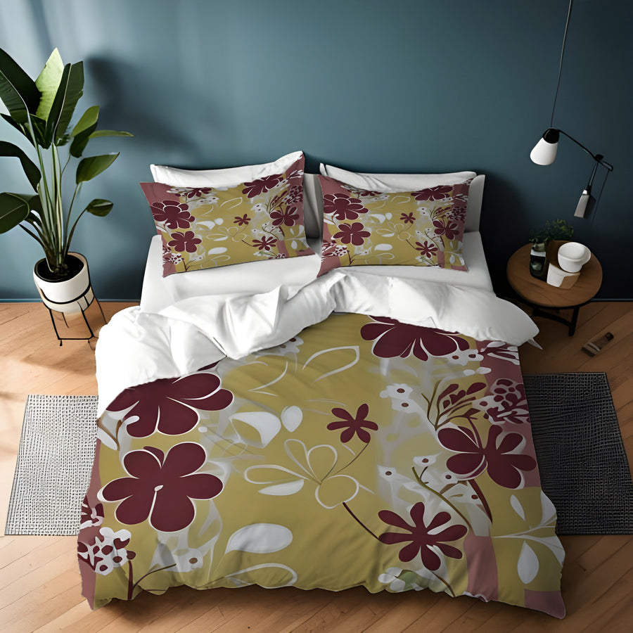 Purple Floral Abastract Botanical Pattern Duvet Cover