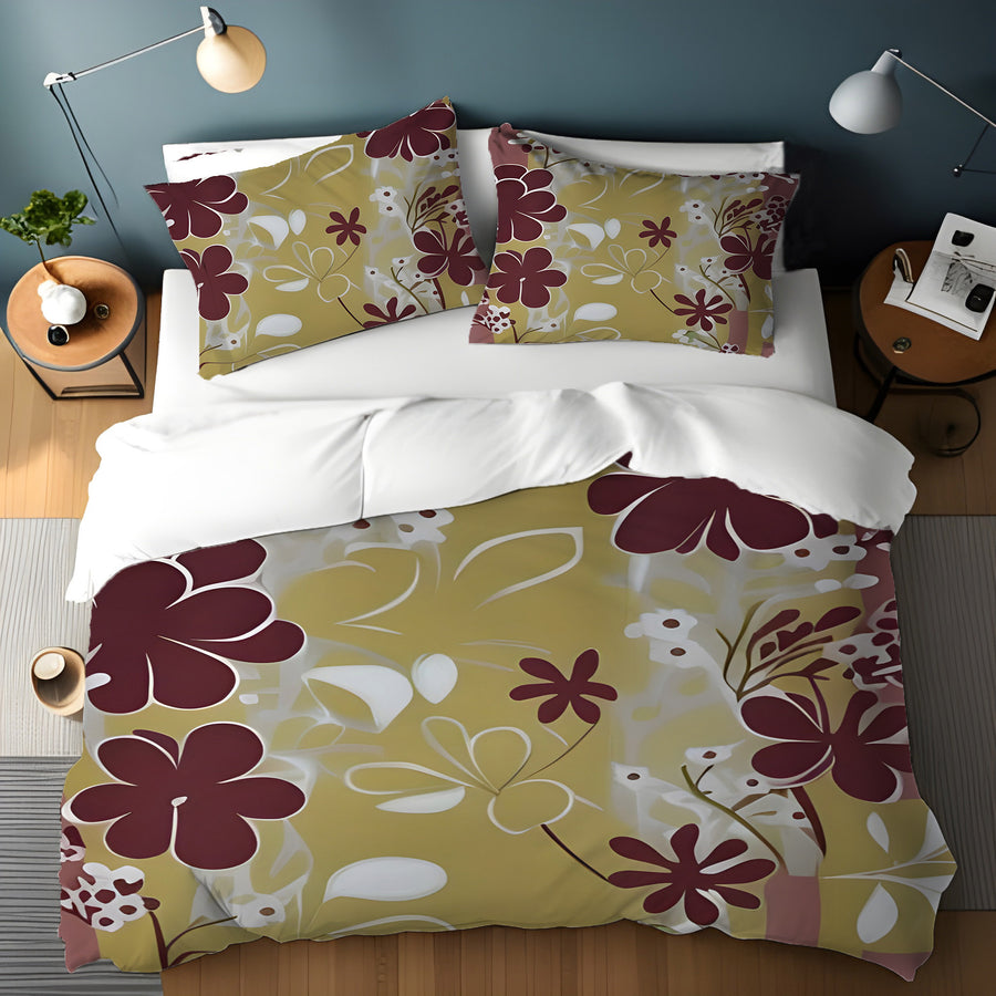 Purple Floral Abastract Botanical Pattern Duvet Cover