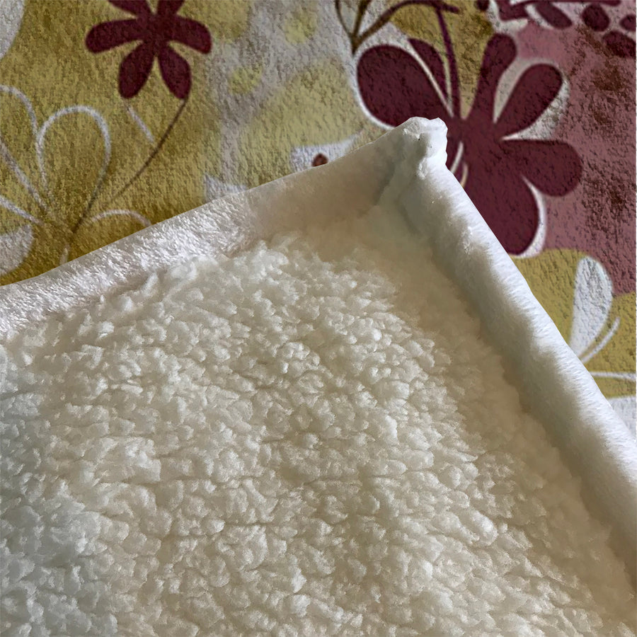 Purple Floral Abastract Botanical Pattern Fleece Sherpa Blanket