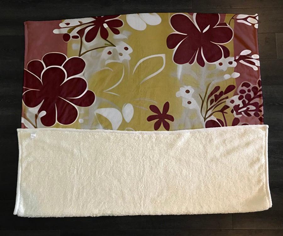 Purple Floral Abastract Botanical Pattern Fleece Sherpa Blanket