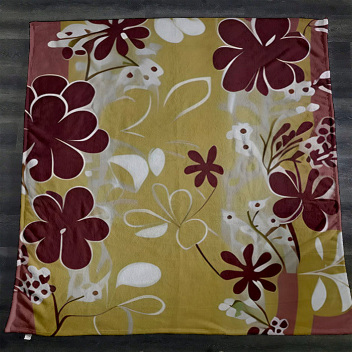 Purple Floral Abastract Botanical Pattern Fleece Sherpa Blanket