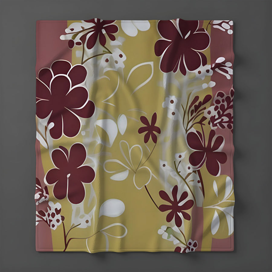 Purple Floral Abastract Botanical Pattern Fleece Sherpa Blanket