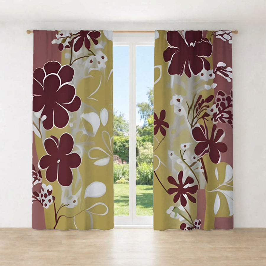 Purple Floral Abastract Botanical Pattern Window Curtains