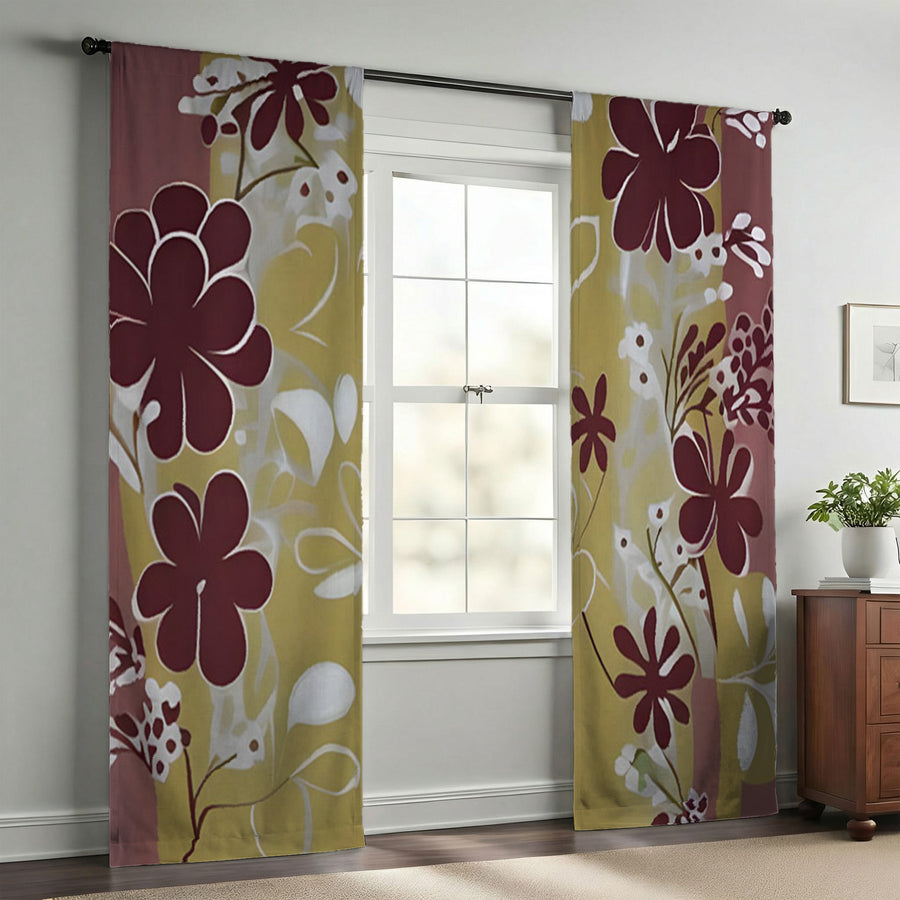 Purple Floral Abastract Botanical Pattern Window Curtains