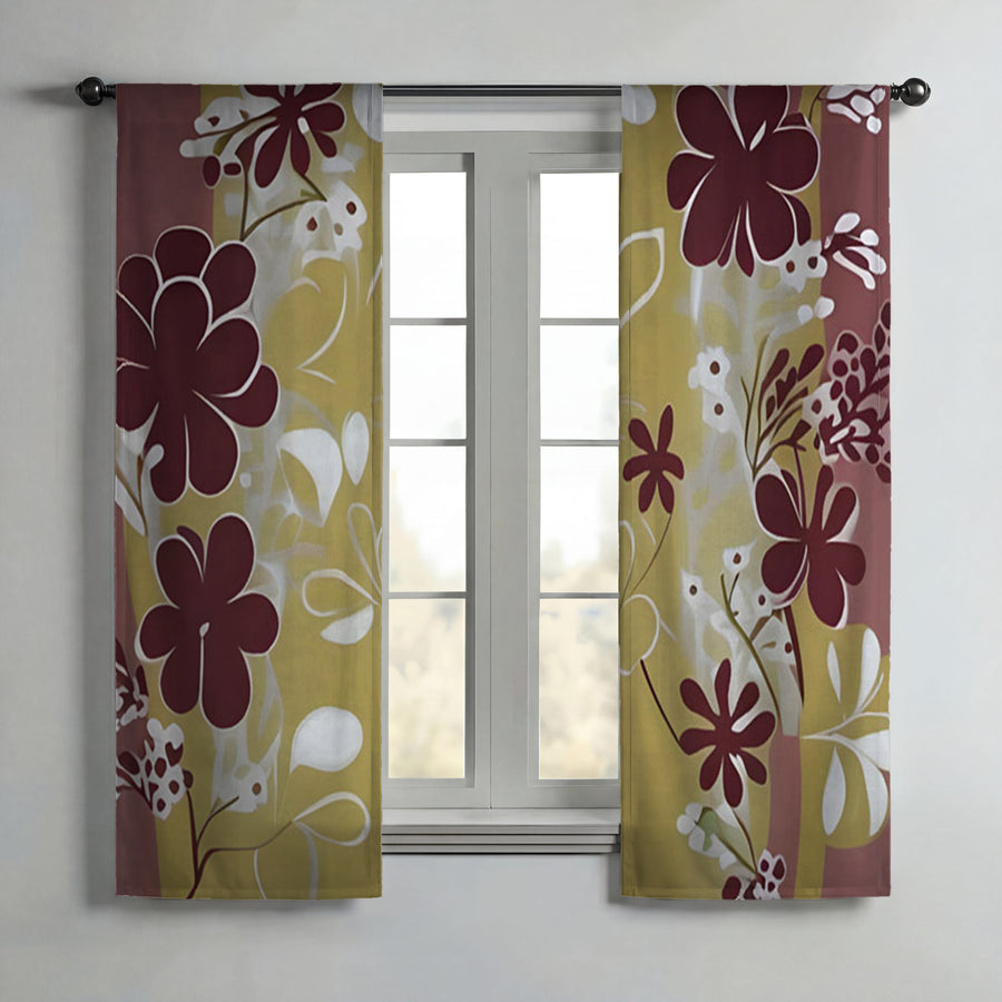 Purple Floral Abastract Botanical Pattern Window Curtains