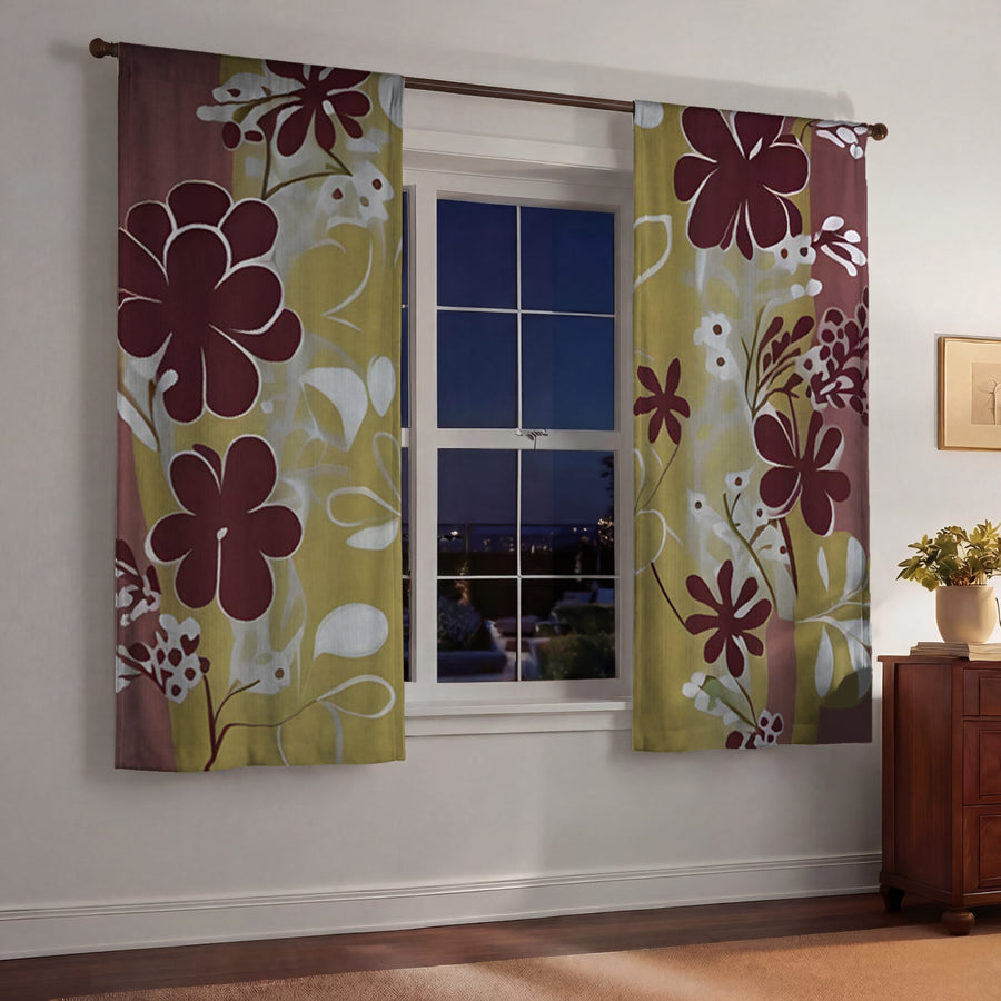 Purple Floral Abastract Botanical Pattern Window Curtains