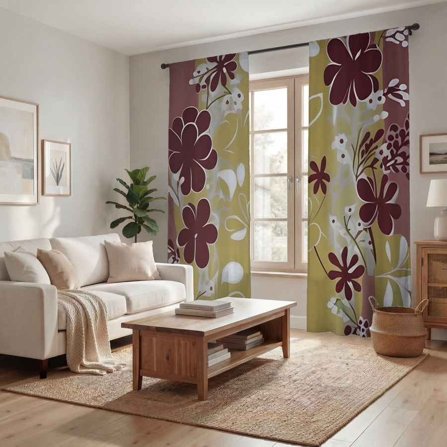 Purple Floral Abastract Botanical Pattern Window Curtains