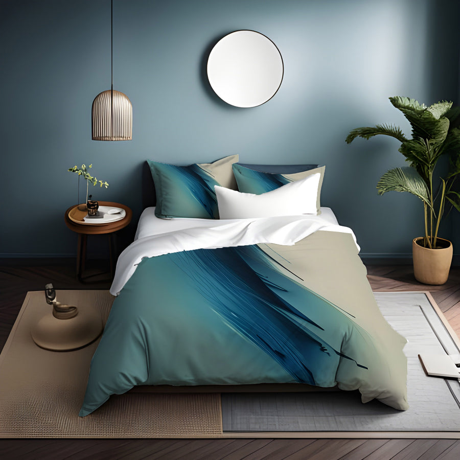 Blue Diagonal Brushstroke Abstract Pattern Duvet Cover