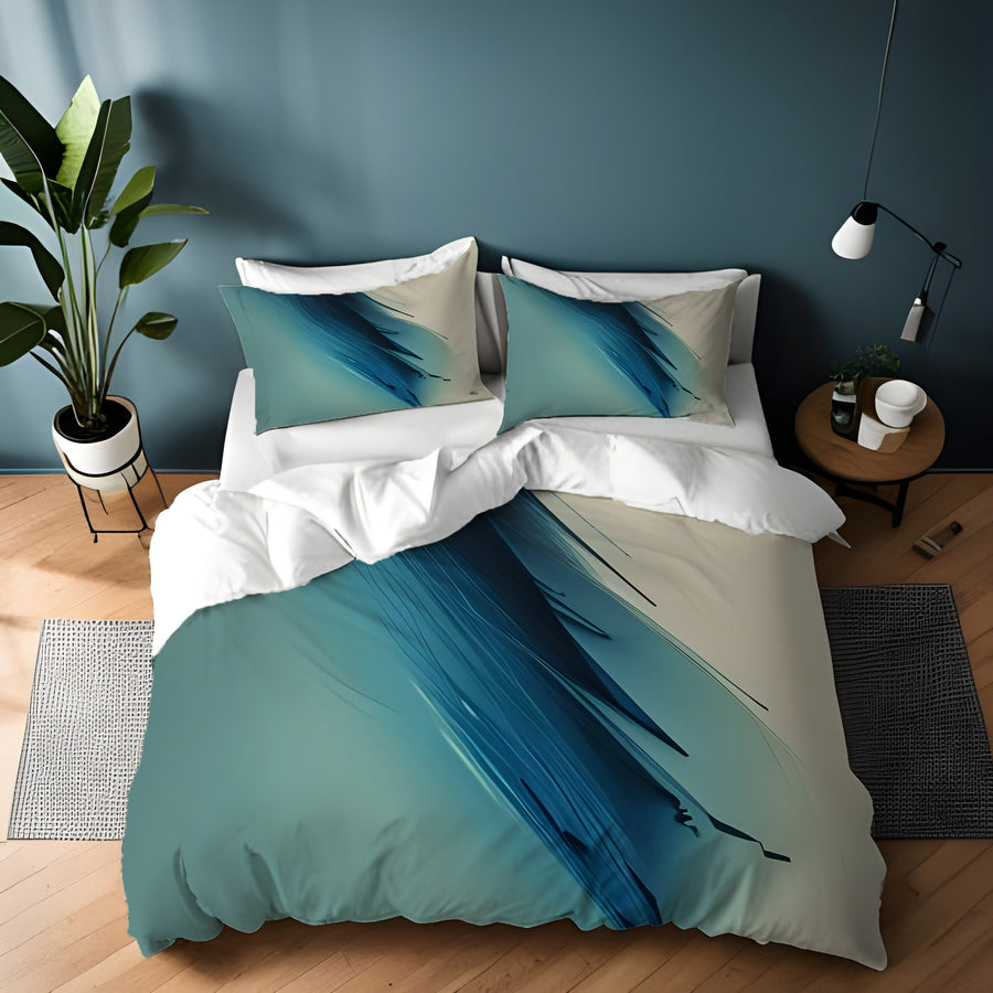 Blue Diagonal Brushstroke Abstract Pattern Duvet Cover