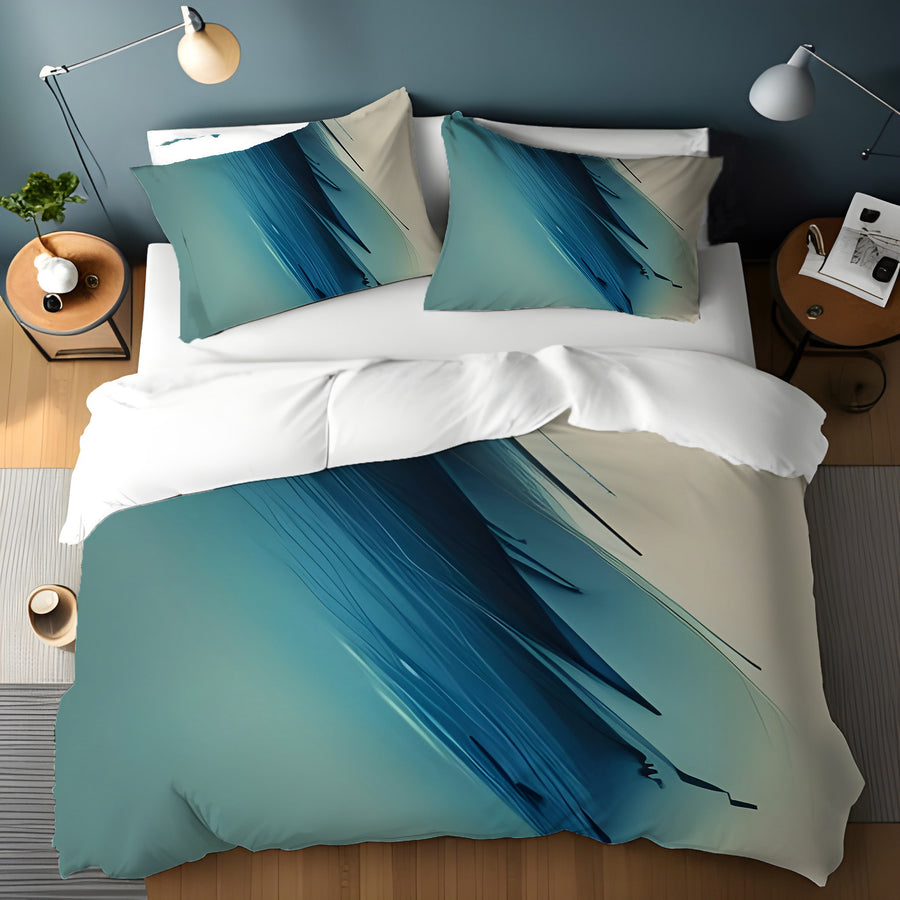Blue Diagonal Brushstroke Abstract Pattern Duvet Cover