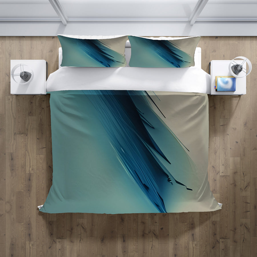 Blue Diagonal Brushstroke Abstract Pattern Duvet Cover