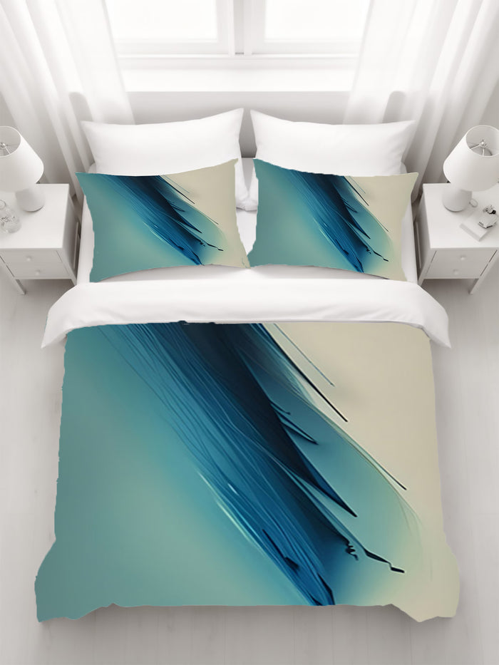 Blue Diagonal Brushstroke Abstract Pattern Duvet Cover