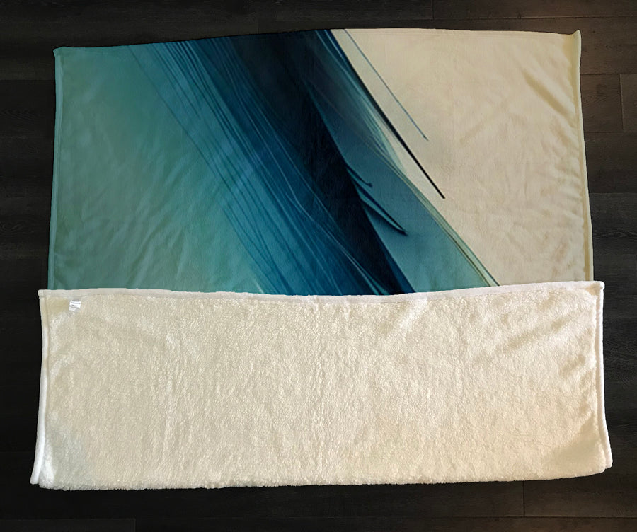 Blue Diagonal Brushstroke Abstract Pattern Fleece Sherpa Blanket