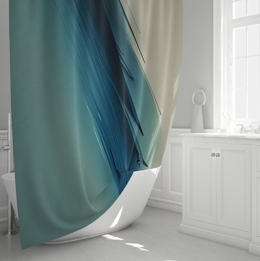 Blue Diagonal Brushstroke Abstract Pattern Shower Curtain