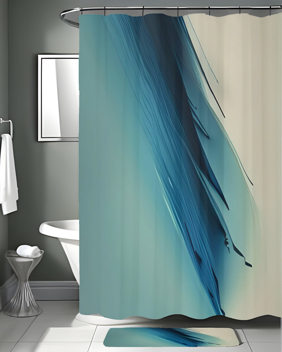 Blue Diagonal Brushstroke Abstract Pattern Shower Curtain