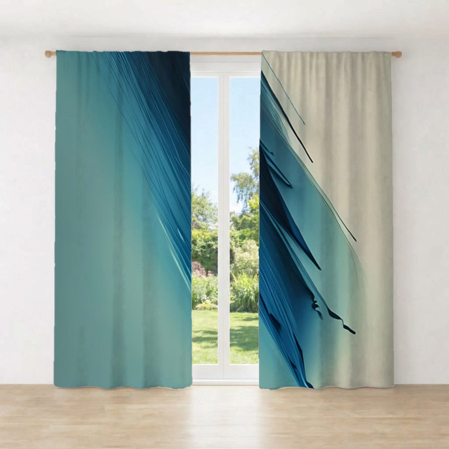 Blue Diagonal Brushstroke Abstract Pattern Window Curtains