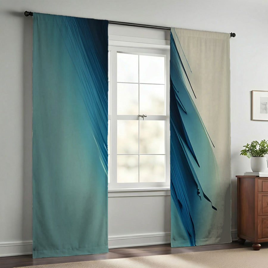 Blue Diagonal Brushstroke Abstract Pattern Window Curtains