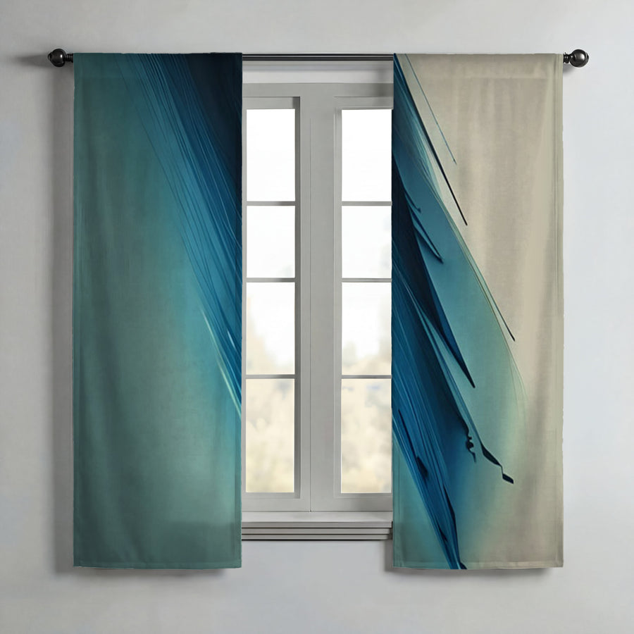 Blue Diagonal Brushstroke Abstract Pattern Window Curtains
