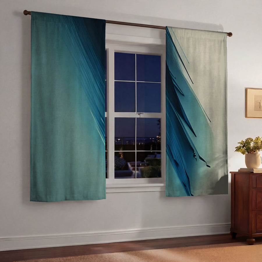 Blue Diagonal Brushstroke Abstract Pattern Window Curtains