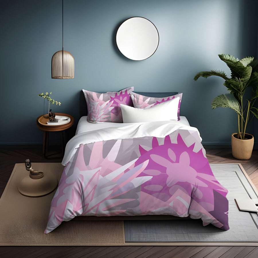Pink Layered Floral Abstract Pattern Duvet Cover