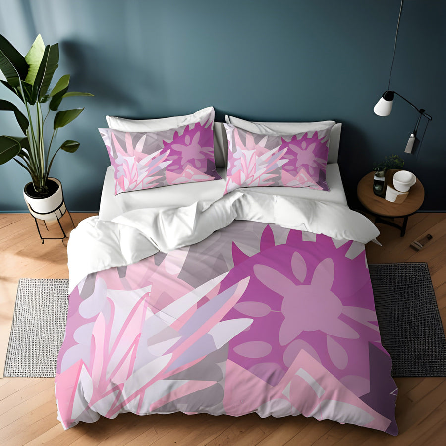 Pink Layered Floral Abstract Pattern Duvet Cover