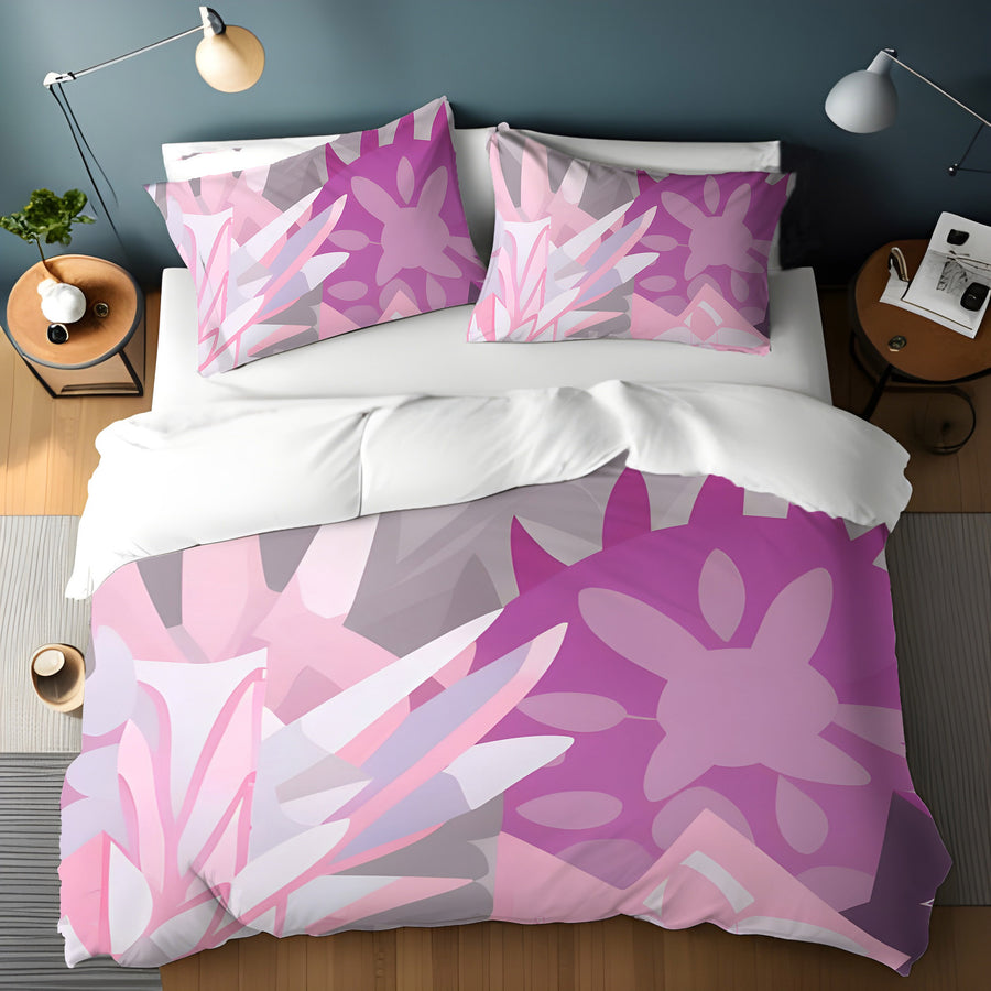 Pink Layered Floral Abstract Pattern Duvet Cover