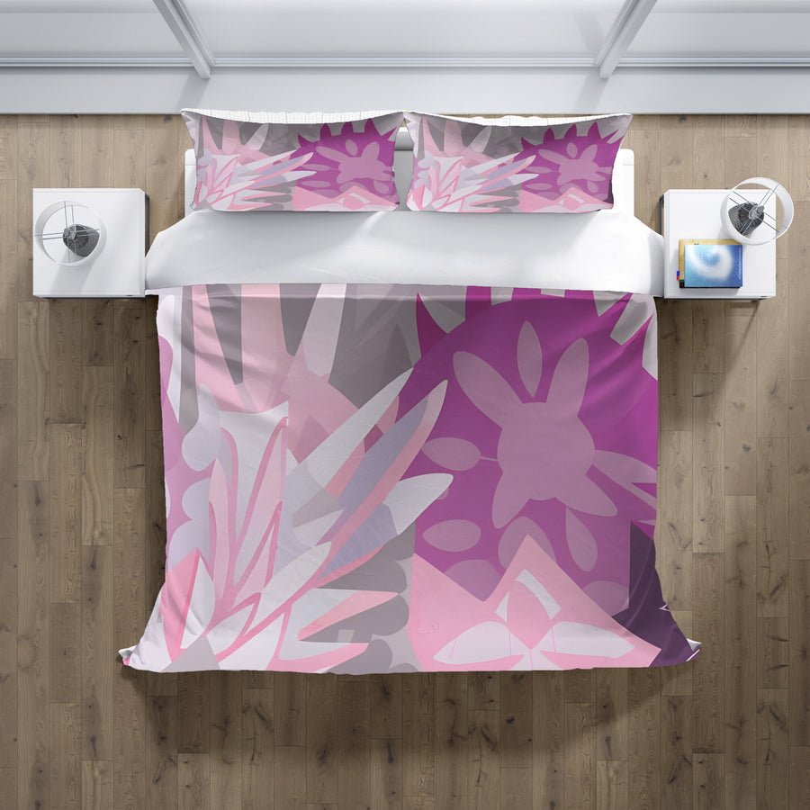 Pink Layered Floral Abstract Pattern Duvet Cover