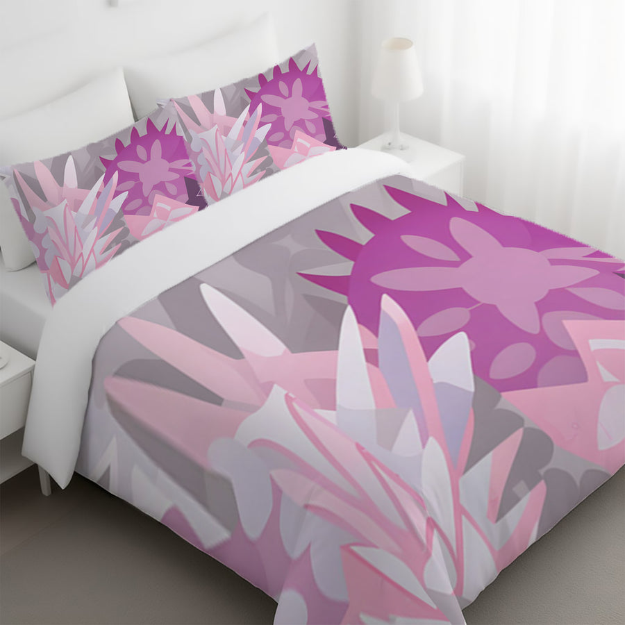 Pink Layered Floral Abstract Pattern Duvet Cover