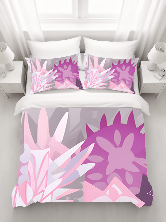 Pink Layered Floral Abstract Pattern Duvet Cover